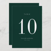 Emerald Green Wedding Table Number Kaart (Voorkant / Achterkant)