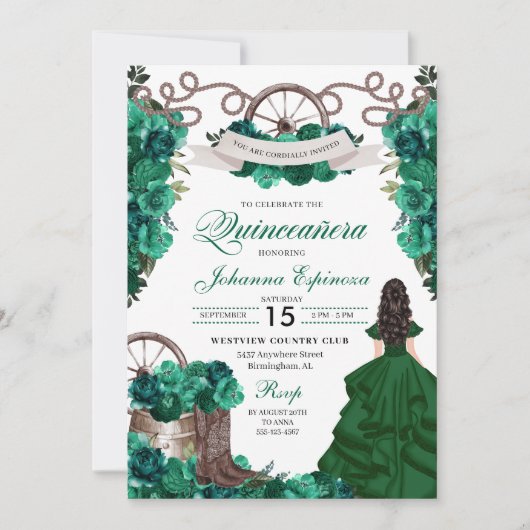 Emerald Green Western Ranchero Quinceanera Kaart (Voorkant)