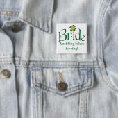 Emerald Green, White, Gold Shamrocks Bride Button (In situ)