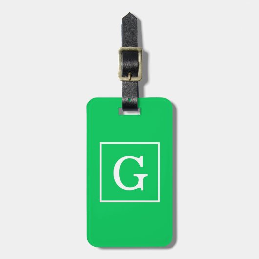 Emerald Green White Initiaal Monogram Bagagelabel (Voorkant verticaal)