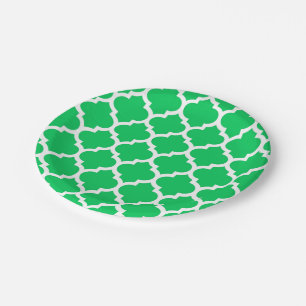 Emerald Green White Moroccan Quatrefoil Pattern #5 Papieren Bordje
