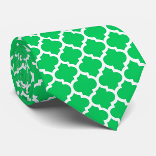 Emerald Green White Moroccan Quatrefoil Pattern #5 Stropdas