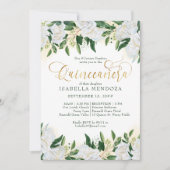 Emerald Green White Peony Quinceanera en Mass Kaart (Voorkant)