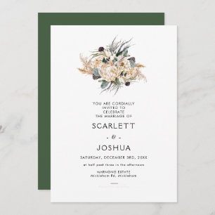 Emerald Green White Protea Pampas Wedding Invitati Kaart