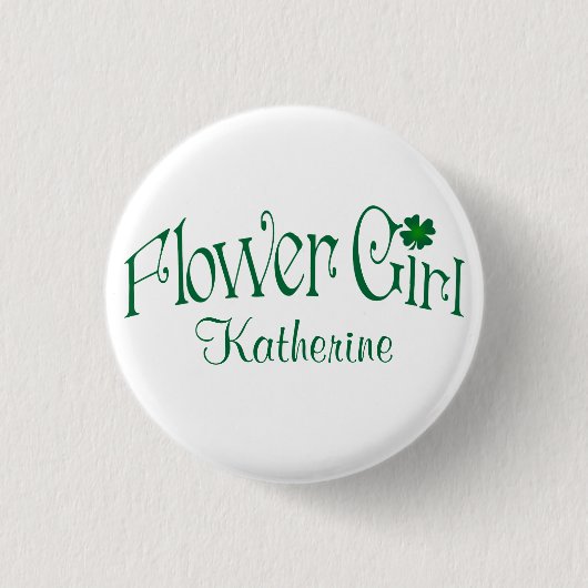 Emerald Green, White Shamrock Bloemenmeisje Button (Voorkant)