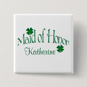 Emerald Green, White Shamrock Maid of Honor Button