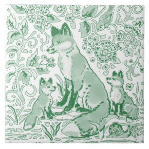 Emerald Green White Woodland Cute Fox Intricate Tegeltje