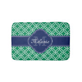 Emerald Green Wht Moroccan Pattern Navy Monogram Badmat (Voorkant)