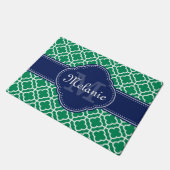 Emerald Green Wht Moroccan Pattern Navy Monogram Deurmat (Schuin)