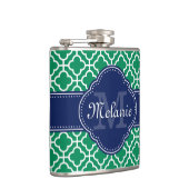 Emerald Green Wht Moroccan Pattern Navy Monogram Heupfles (Rechts)
