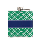 Emerald Green Wht Moroccan Pattern Navy Monogram Heupfles (Achterkant)