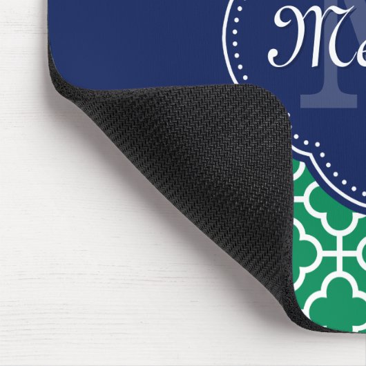Emerald Green Wht Moroccan Pattern Navy Monogram Muismat (Hoek)