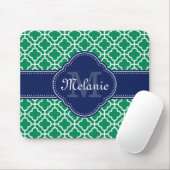 Emerald Green Wht Moroccan Pattern Navy Monogram Muismat (Met muis)