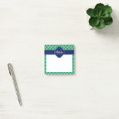 Emerald Green Wht Moroccan Pattern Navy Monogram Post-it® Notes (Kantoor)