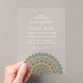 Emerald Green Wild Amazonewoud Mandala bruiloft Acryl Uitnodigingen