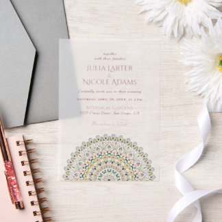 Emerald Green Wild Amazonewoud Mandala bruiloft Vellum Uitnodigingen