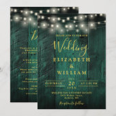 Emerald Green Wood String Lights Details Huwelijk Kaart (Voorkant / Achterkant)