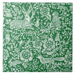 Emerald Green Woodland Animal Deer Rabbit Floral Tegeltje