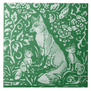 Emerald Green Woodland Cute Fox Intricate Floral Tegeltje