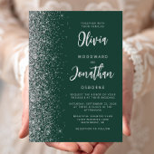 Emerald Green Zilver Glitter Calligrafie Wedding Kaart