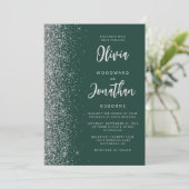 Emerald Green Zilver Glitter Calligrafie Wedding Kaart (Staand voorkant)