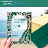 Emerald Green Zilveren Quince Jurk Bloemen Tiara Acryl Uitnodigingen