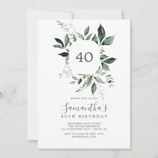 Emerald Greenery 40th Birthday Kaart (Voorkant)