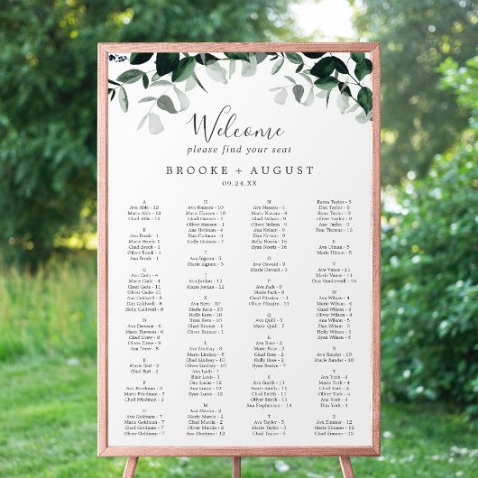 Emerald Greenery Alfabetical Seating Chart Poster