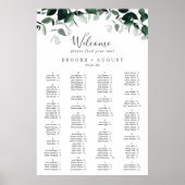 Emerald Greenery Alfabetical Seating Chart Poster (Voorkant)