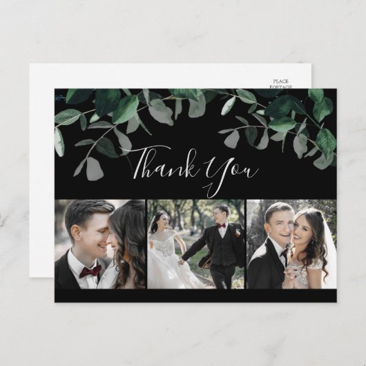 Emerald Greenery Black 3 Photo Merci Carte postale (Devant / Derrière)