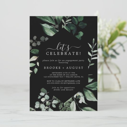 Emerald Greenery | Black Let's Celebrate Kaart (Staand voorkant)