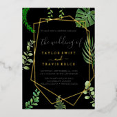 Emerald Greenery | Casual goudolieruwbinding Folie Uitnodiging (Voorkant)