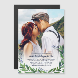 Emerald Greenery Custom Photo Wedding Magnetische Uitnodiging
