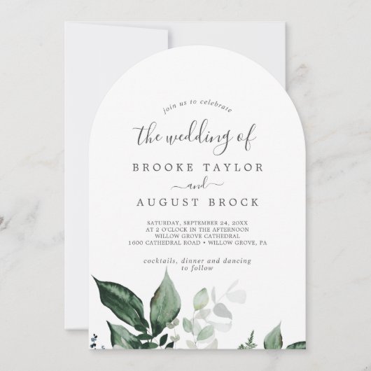 Emerald Greenery Elegant Modern Boho Boog Huwelijk Kaart (Voorkant)