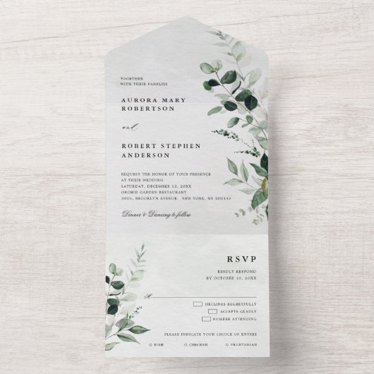 Emerald Greenery Eucalyptus Botanical Wedding All In One Uitnodiging (Binnen)
