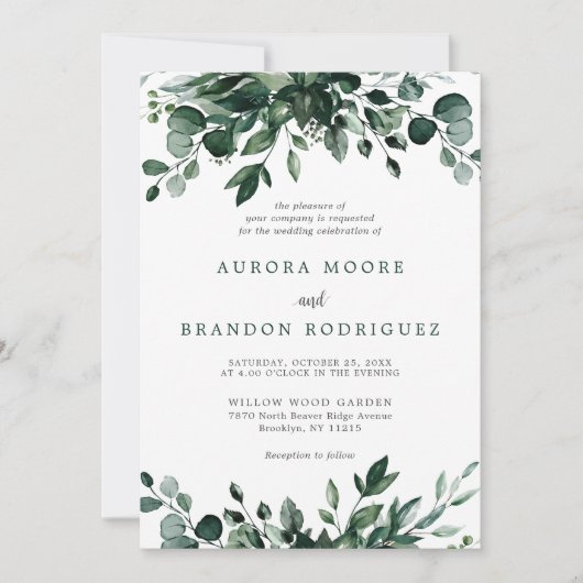 Emerald Greenery Eucalyptus Botanical Wedding Invi Kaart (Voorkant)