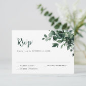 Emerald Greenery Eucalyptus Botanical Wedding RSVP Kaartje (Staand voorkant)