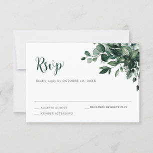 Emerald Greenery Eucalyptus Botanical Wedding RSVP Kaartje