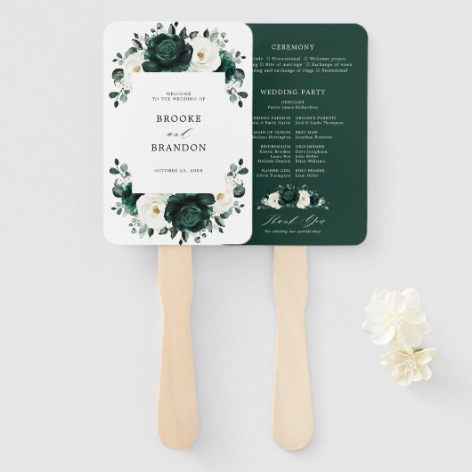 Emerald Greenery Eucalyptus Floral Wedding Program Handwaaier (Voorkant en achterkant)
