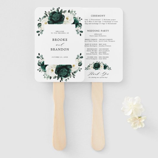 Emerald Greenery Eucalyptus Floral Wedding Program Handwaaier (Voorkant en achterkant)