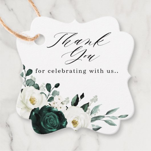 Emerald Greenery Eucalyptus White Floral Wedding Bedankjes Labels (Voorkant)