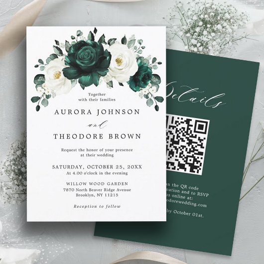 Emerald Greenery Eucalyptus White Floral Wedding Kaart