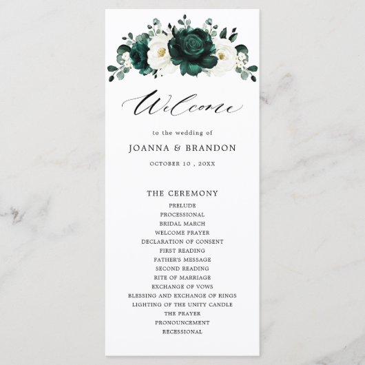 Emerald Greenery Eucalyptus White Floral Wedding Programma (Voorkant)