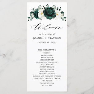 Emerald Greenery Eucalyptus White Floral Wedding Programma