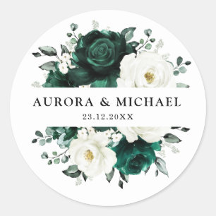Emerald Greenery Eucalyptus White Floral Wedding Ronde Sticker