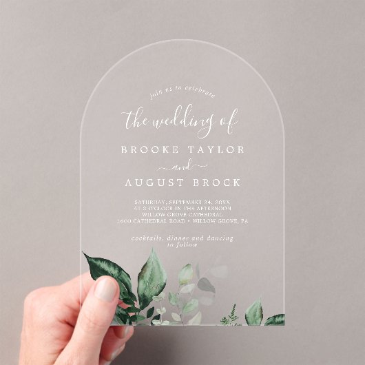 Emerald Greenery Eucalyptus White Mountain Wedding Acryl Uitnodigingen (Insitu (Draagbaar))