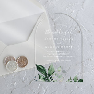 Emerald Greenery Eucalyptus White Mountain Wedding Acryl Uitnodigingen