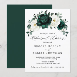 Emerald Greenery Eucalyptus White Rehearsal Dinner Kaart