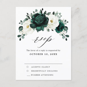 Emerald Greenery Eucalyptus White Rose Floral RSVP Briefkaart