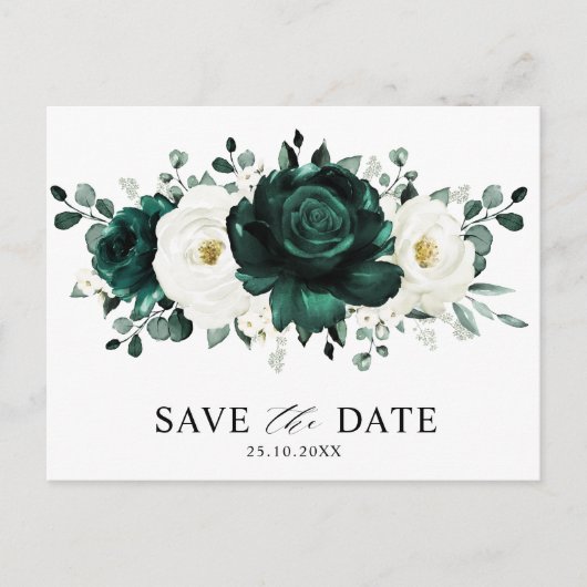 Emerald Greenery Eucalyptus White Save the Date Briefkaart (Voorkant)